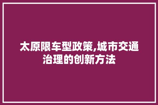 太原限车型政策,城市交通治理的创新方法