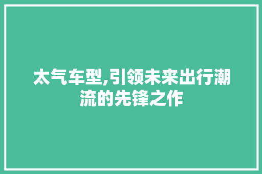 太气车型,引领未来出行潮流的先锋之作