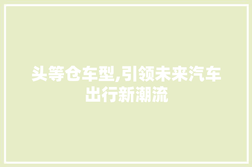 头等仓车型,引领未来汽车出行新潮流