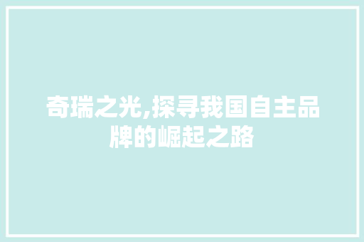 奇瑞之光,探寻我国自主品牌的崛起之路
