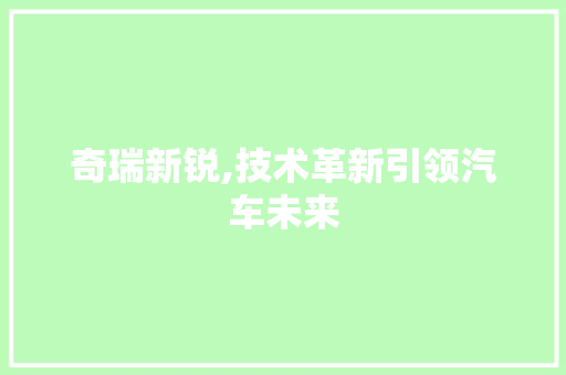 奇瑞新锐,技术革新引领汽车未来