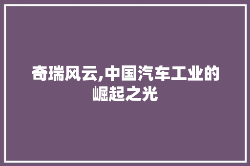 奇瑞风云,中国汽车工业的崛起之光 变速箱配件