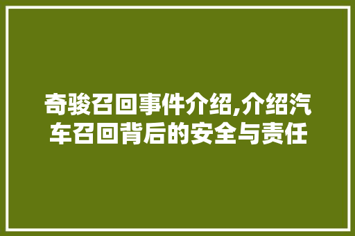 奇骏召回事件介绍,介绍汽车召回背后的安全与责任