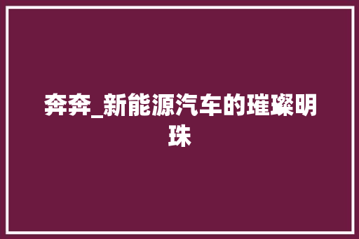 奔奔_新能源汽车的璀璨明珠