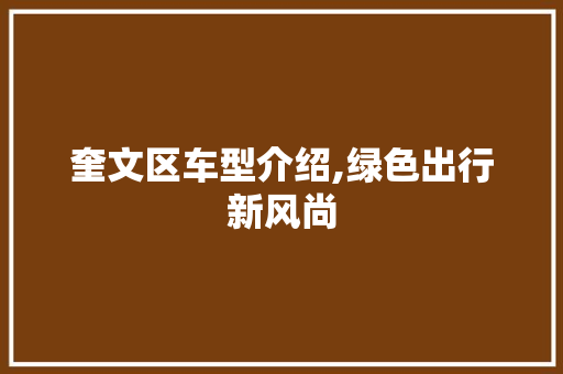 奎文区车型介绍,绿色出行新风尚
