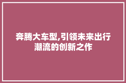 奔腾大车型,引领未来出行潮流的创新之作