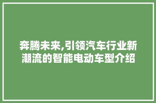 奔腾未来,引领汽车行业新潮流的智能电动车型介绍