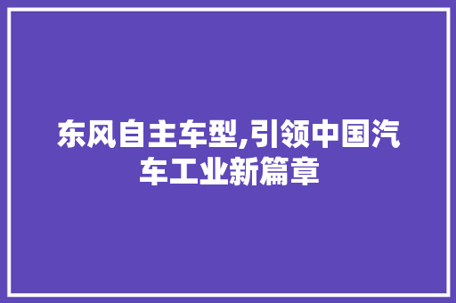 东风自主车型,引领中国汽车工业新篇章