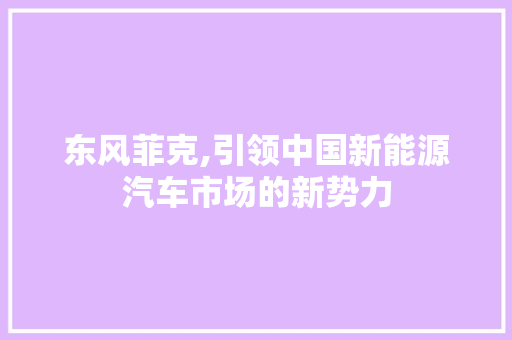 东风菲克,引领中国新能源汽车市场的新势力 车身配件