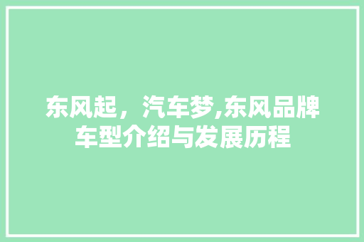 东风起，汽车梦,东风品牌车型介绍与发展历程 新款车型