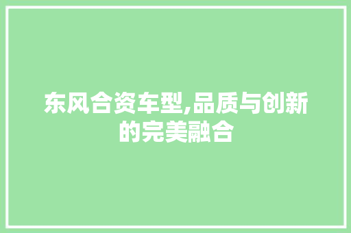 东风合资车型,品质与创新的完美融合 新款车型