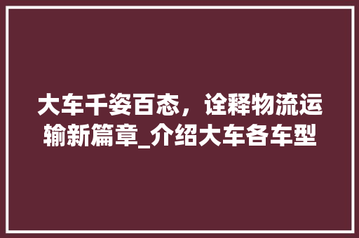 大车千姿百态，诠释物流运输新篇章_介绍大车各车型