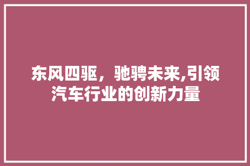 东风四驱，驰骋未来,引领汽车行业的创新力量