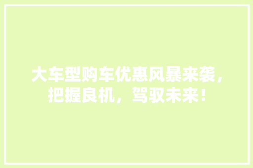 大车型购车优惠风暴来袭，把握良机，驾驭未来！
