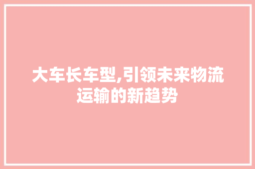 大车长车型,引领未来物流运输的新趋势