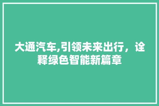 大通汽车,引领未来出行，诠释绿色智能新篇章