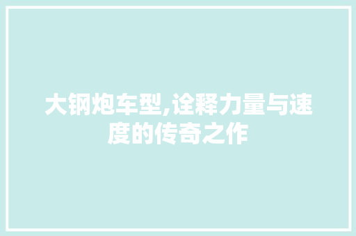 大钢炮车型,诠释力量与速度的传奇之作