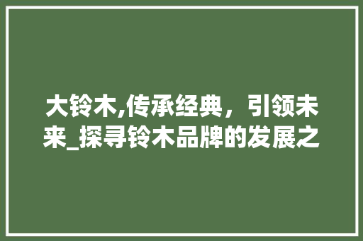大铃木,传承经典，引领未来_探寻铃木品牌的发展之路