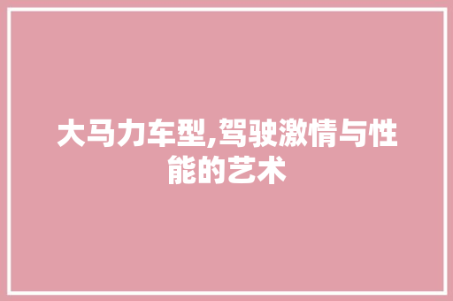 大马力车型,驾驶激情与性能的艺术