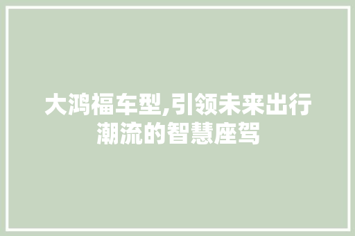 大鸿福车型,引领未来出行潮流的智慧座驾