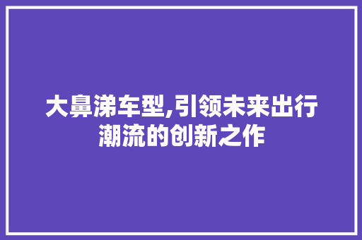 大鼻涕车型,引领未来出行潮流的创新之作