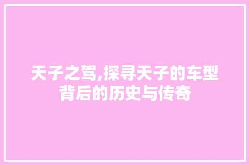天子之驾,探寻天子的车型背后的历史与传奇