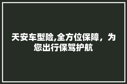 天安车型险,全方位保障，为您出行保驾护航