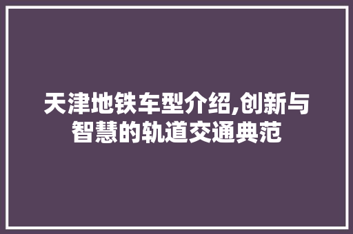 天津地铁车型介绍,创新与智慧的轨道交通典范