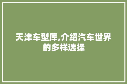 天津车型库,介绍汽车世界的多样选择