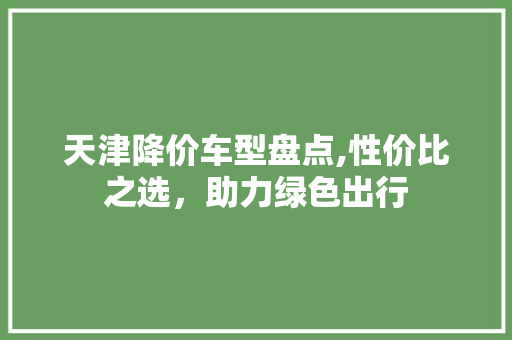 天津降价车型盘点,性价比之选，助力绿色出行