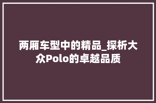 两厢车型中的精品_探析大众Polo的卓越品质 车身配件