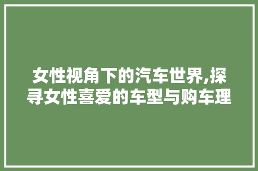 女性视角下的汽车世界,探寻女性喜爱的车型与购车理念