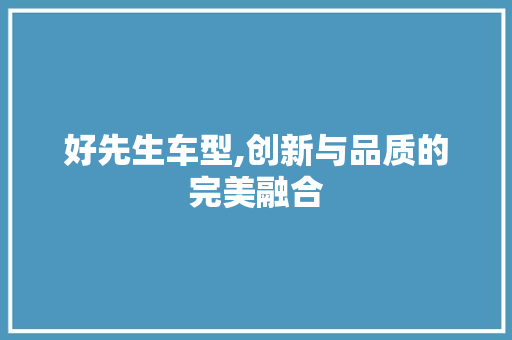 好先生车型,创新与品质的完美融合 变速箱配件