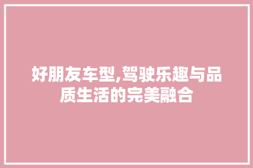 好朋友车型,驾驶乐趣与品质生活的完美融合