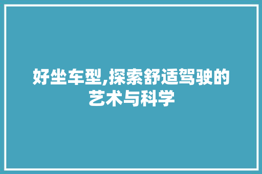 好坐车型,探索舒适驾驶的艺术与科学