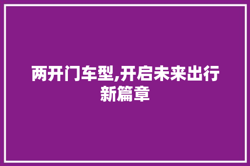 两开门车型,开启未来出行新篇章 汽车配件