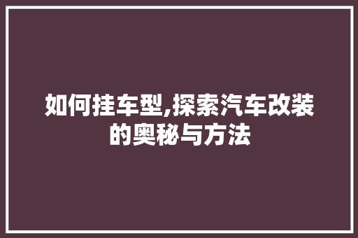 如何挂车型,探索汽车改装的奥秘与方法