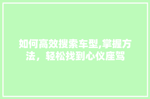 如何高效搜索车型,掌握方法，轻松找到心仪座驾