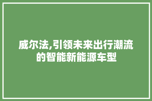威尔法,引领未来出行潮流的智能新能源车型
