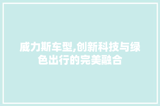 威力斯车型,创新科技与绿色出行的完美融合