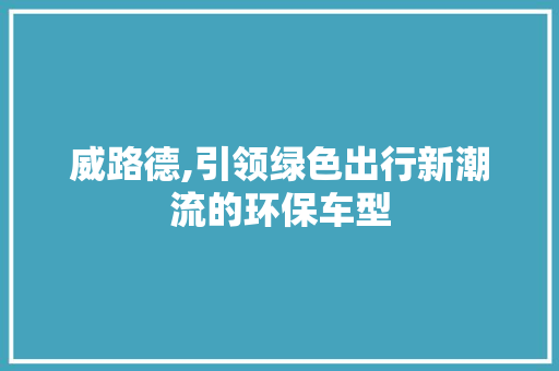 威路德,引领绿色出行新潮流的环保车型