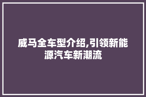 威马全车型介绍,引领新能源汽车新潮流