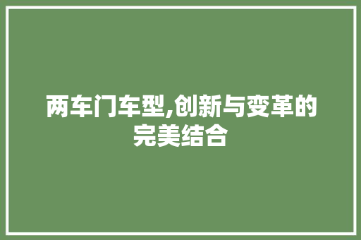 两车门车型,创新与变革的完美结合 新款车型
