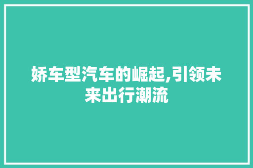娇车型汽车的崛起,引领未来出行潮流