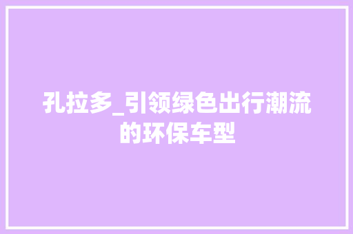 孔拉多_引领绿色出行潮流的环保车型