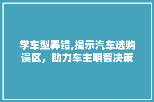 学车型弄错,提示汽车选购误区，助力车主明智决策
