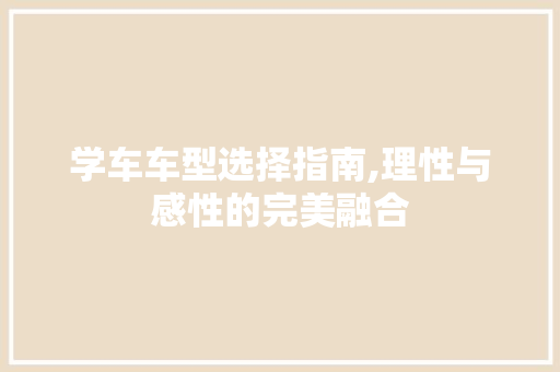 学车车型选择指南,理性与感性的完美融合