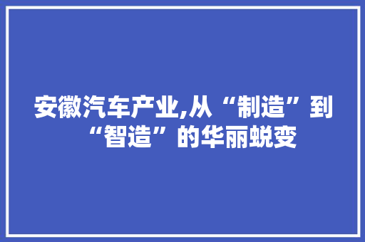 安徽汽车产业,从“制造”到“智造”的华丽蜕变