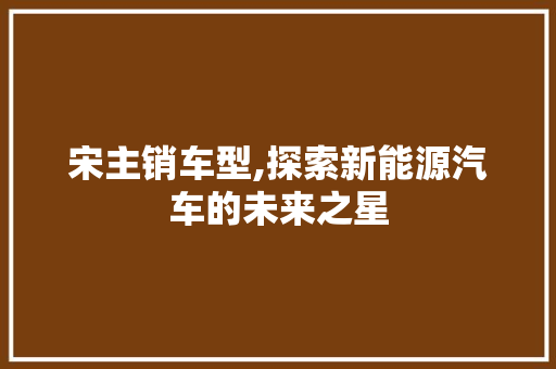 宋主销车型,探索新能源汽车的未来之星