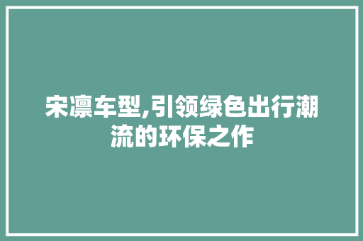宋凛车型,引领绿色出行潮流的环保之作